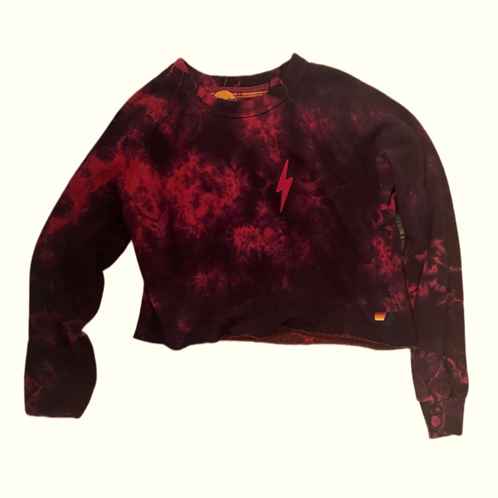 Cropped aviator nation pink and black tie dye sweatshirt